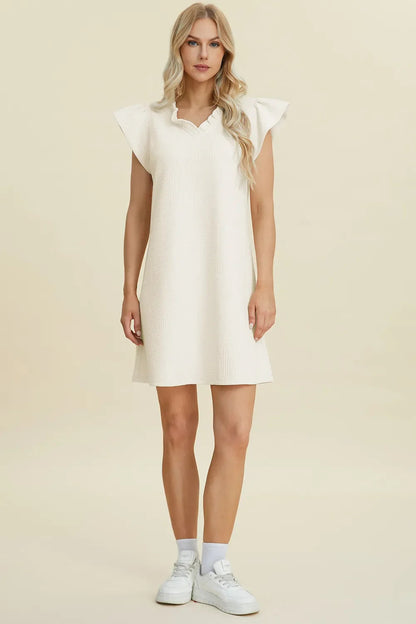 Double Take Full Size Ruffled V-Neck Cap Sleeve Dress West2East Surf