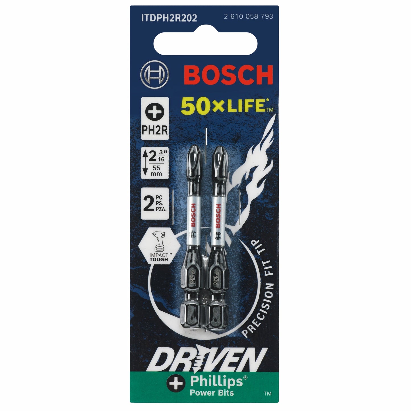 BOSCH ITDPH2R202 2 pc. Driven 2 In. Impact Phillips® #2R (reduced) Power Bits VM Hardware