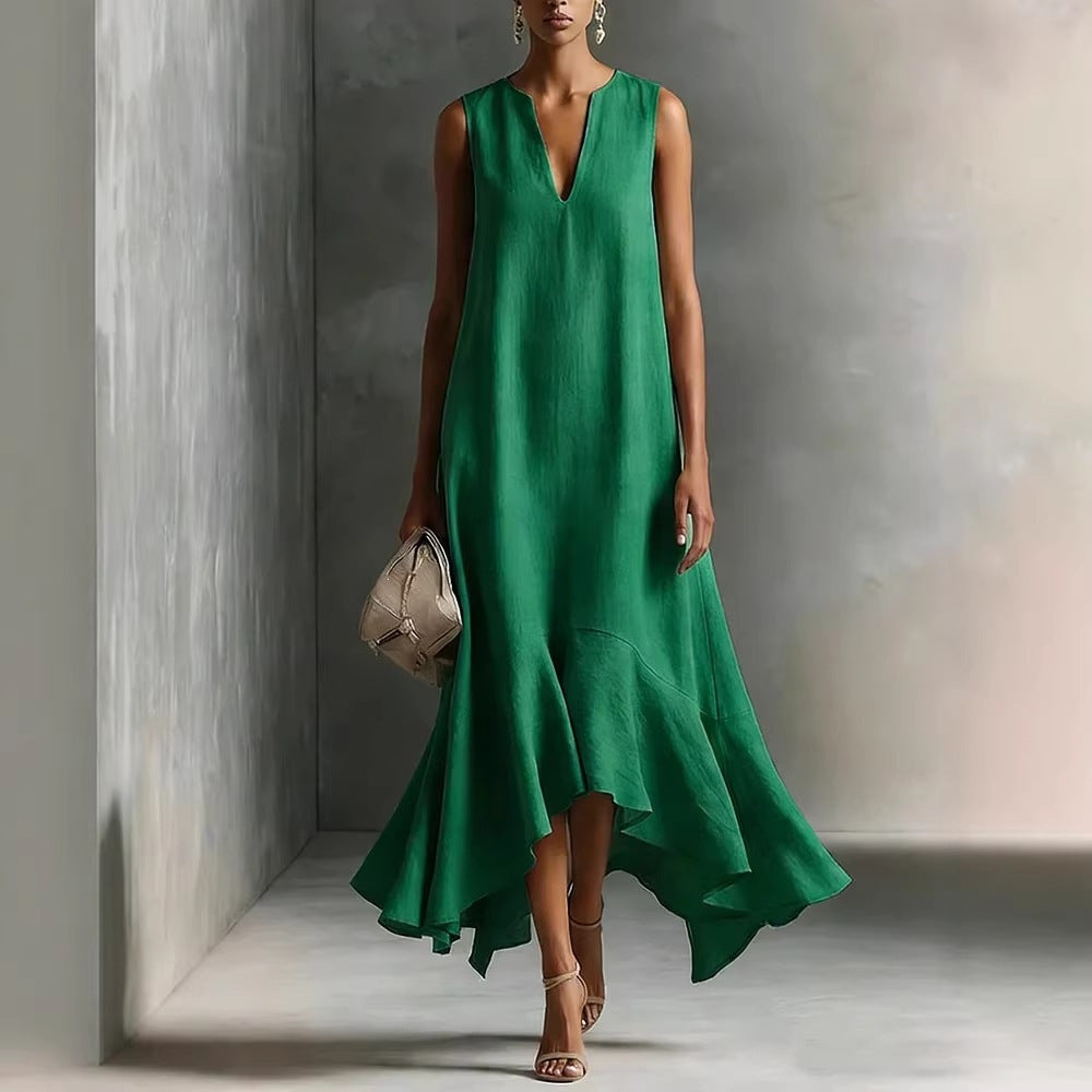 Women's Deep V-Neck Sleeveless Asymmetrical Maxi Dress – Patchwork FitiqueFit