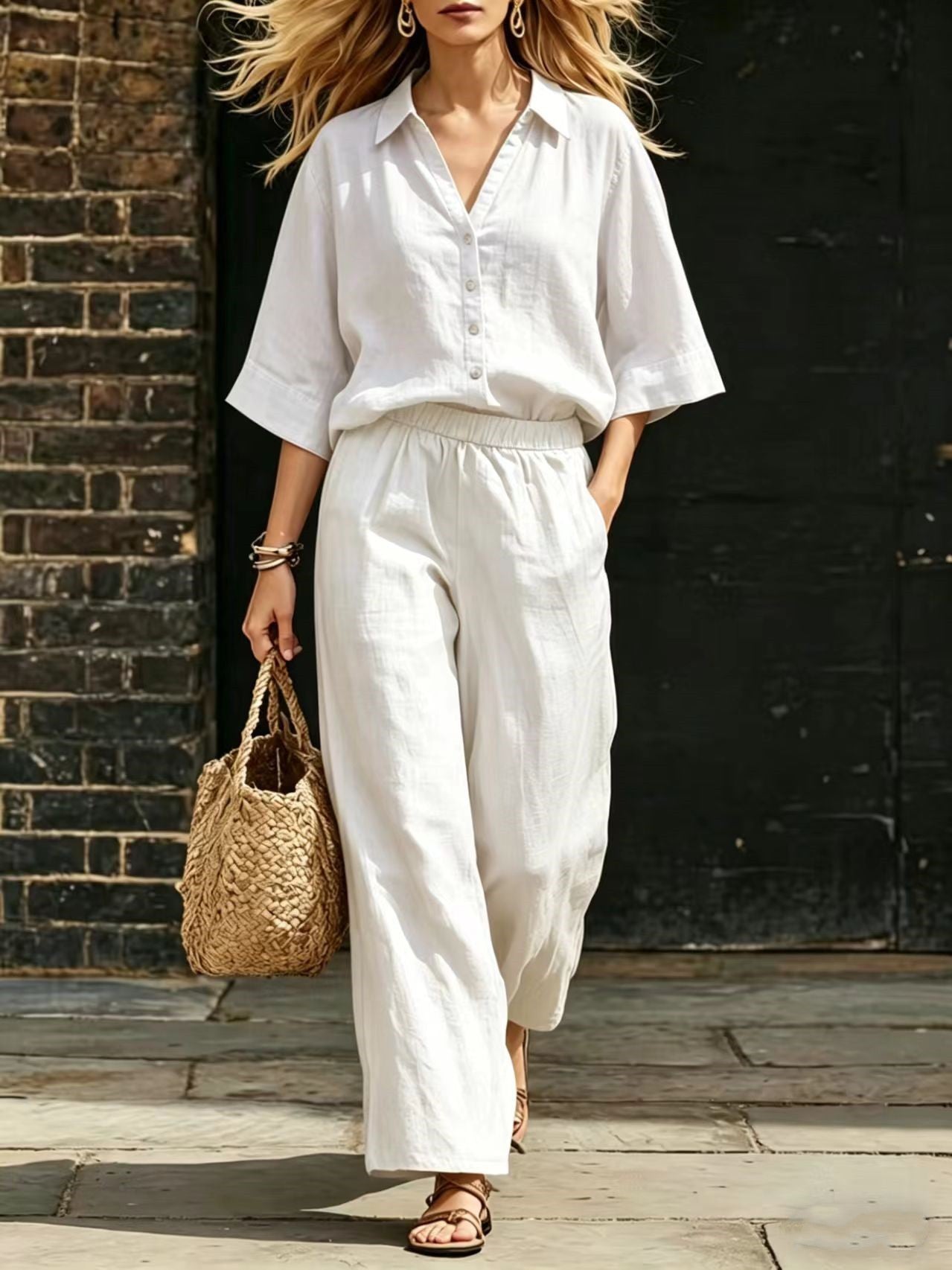 Short-Sleeve Shirt & Loose Pants Set – Casual Two-Piece FitiqueFit