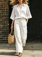 Short-Sleeve Shirt & Loose Pants Set – Casual Two-Piece FitiqueFit