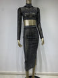 Hot Girl Women's Fashion Rivet Elastic Tight Skirt Suit See size chart under “more details” The Fashion Celestial