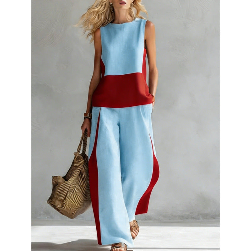 Printed Retro Sleeveless Top & Wide-Leg Pants Set | 12 Prints S–5XL FitiqueFit