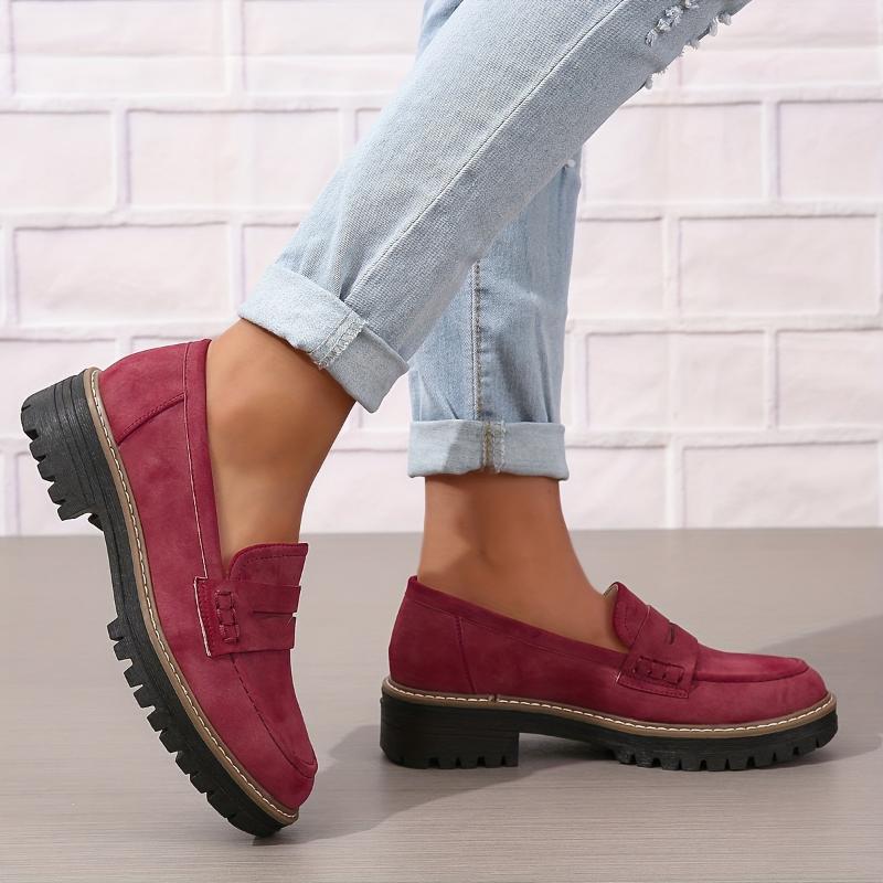 Thick-Sole Solid Color Loafers Women | Trendy Chunky Flats FitiqueFit