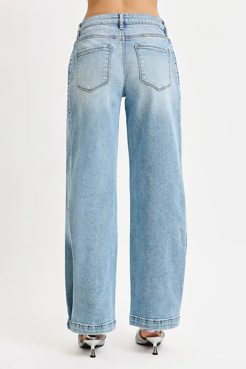 RISEN Mid Rise Wide Barrel Transferable Leg Snap Jeans West2East Surf