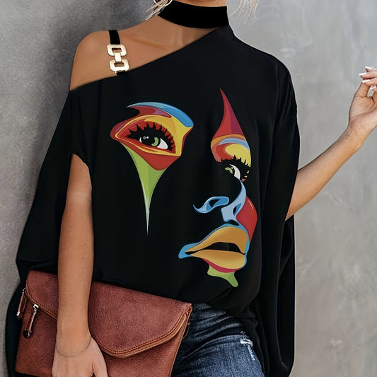 Women’s One-Shoulder Printed T-Shirt FitiqueFit