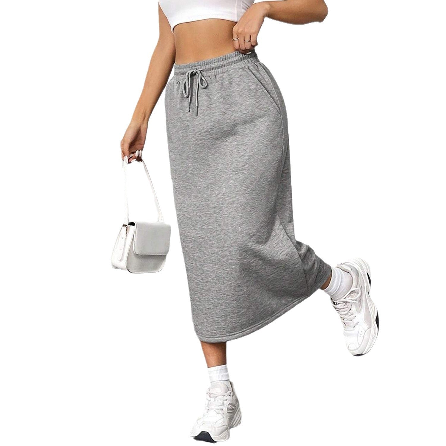 Sports Leisure Commute Loose Elastic Waist Solid Skirt Grayceful LLC