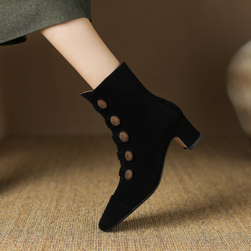 Women’s Retro Suede Chunky-Heel Side-Zip Ankle Boots FitiqueFit