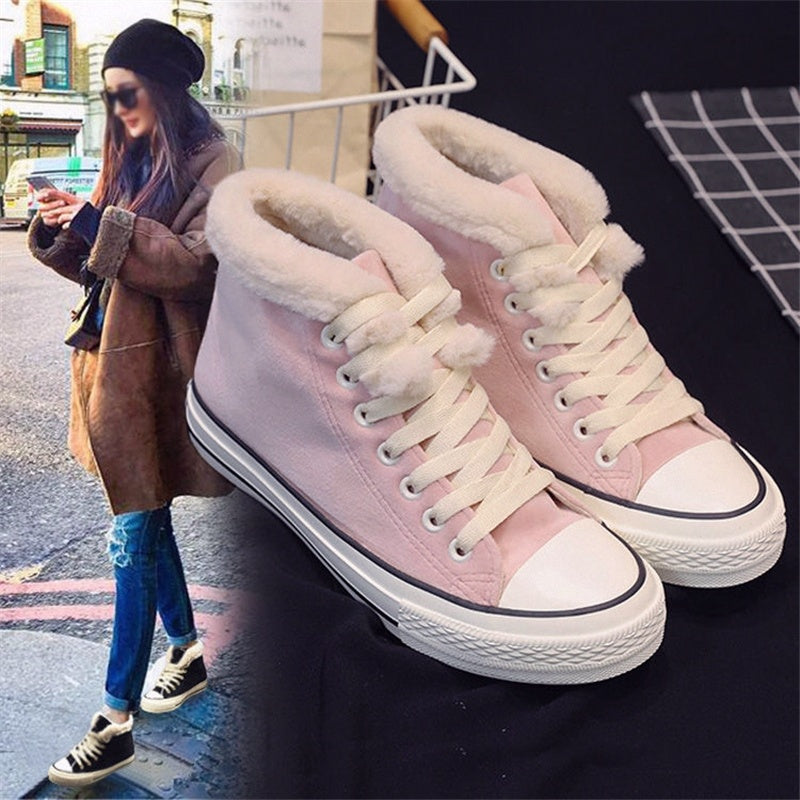 Women’s Warm Canvas Shoes | Plush Cotton Lined Flat Winter Shoes FitiqueFit