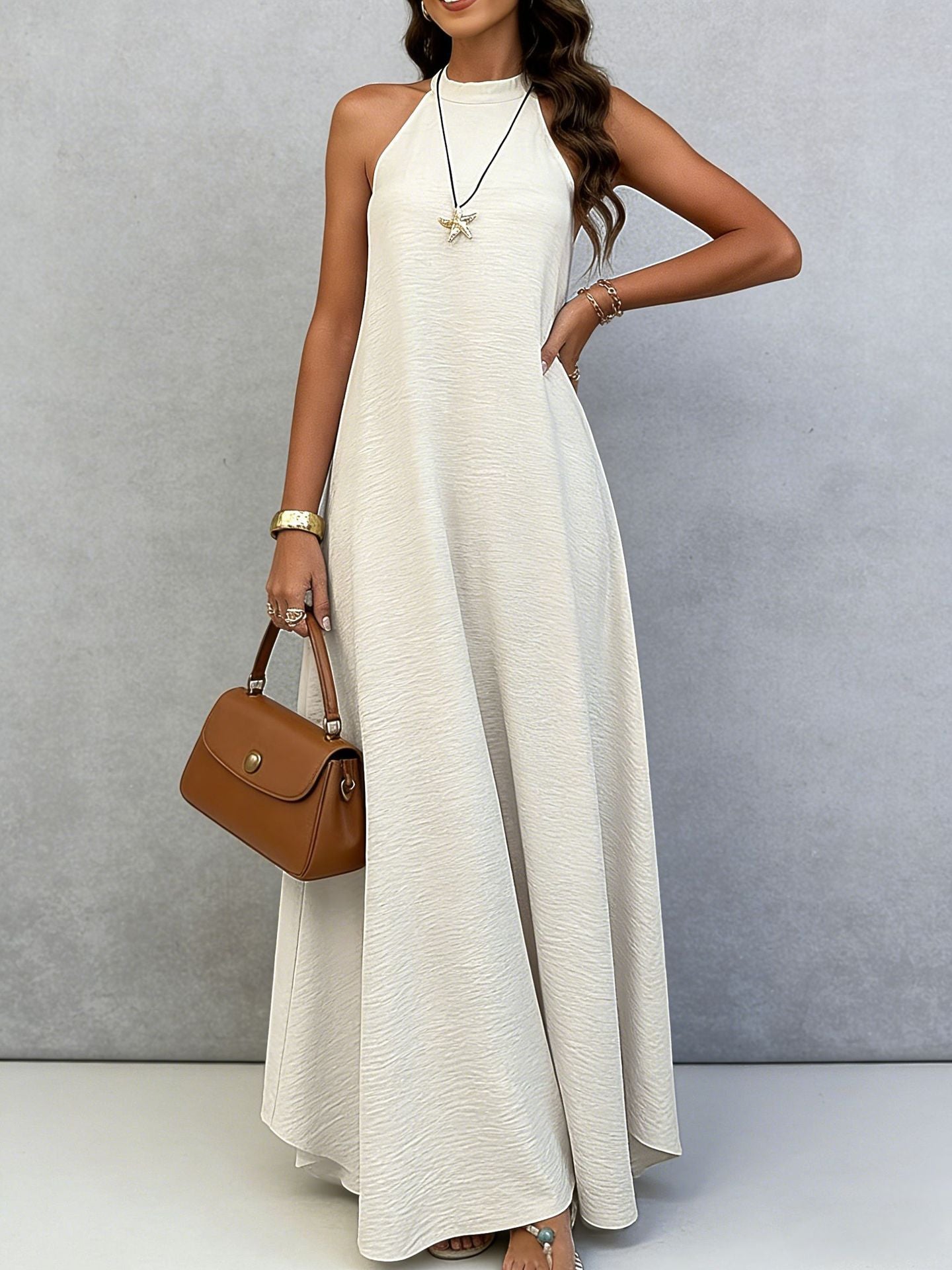 Women's Ice Silk Crinkle Sleeveless Swing Maxi Dress FitiqueFit