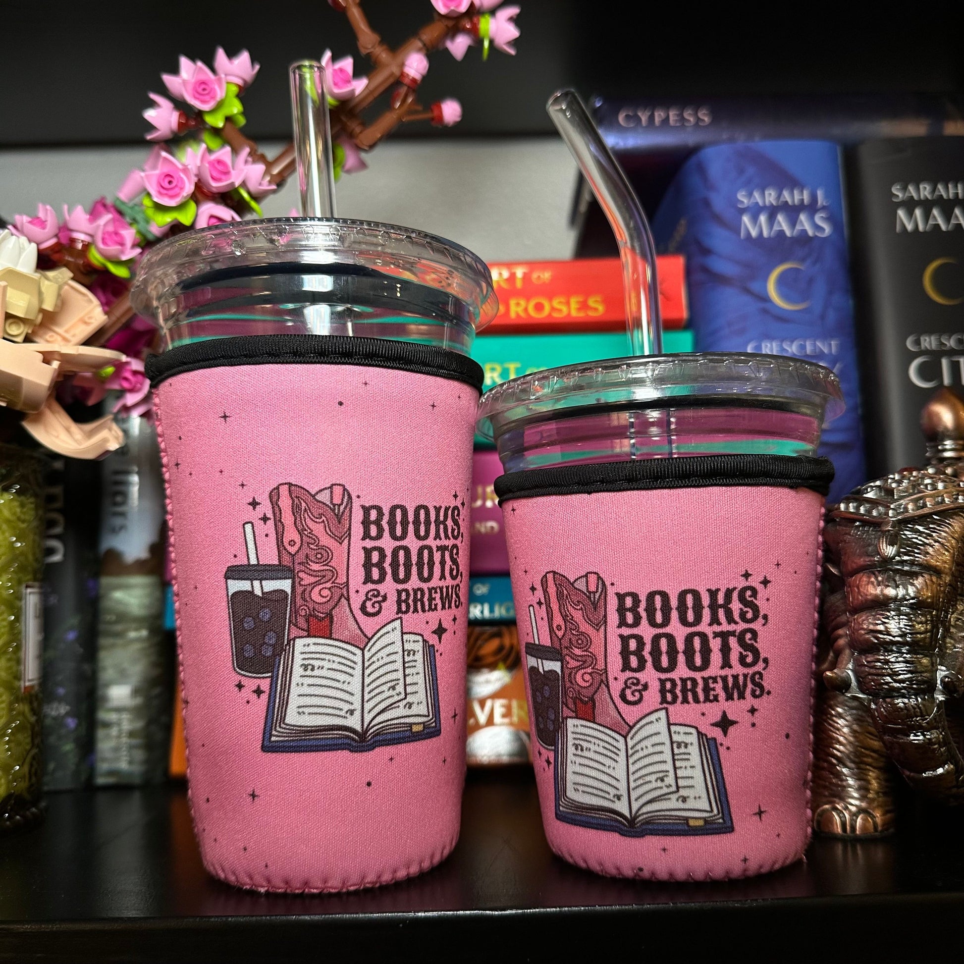 Books Boots and Brews Iced Coffee Cover | Iced Coffee Koozie BashDesignsCo
