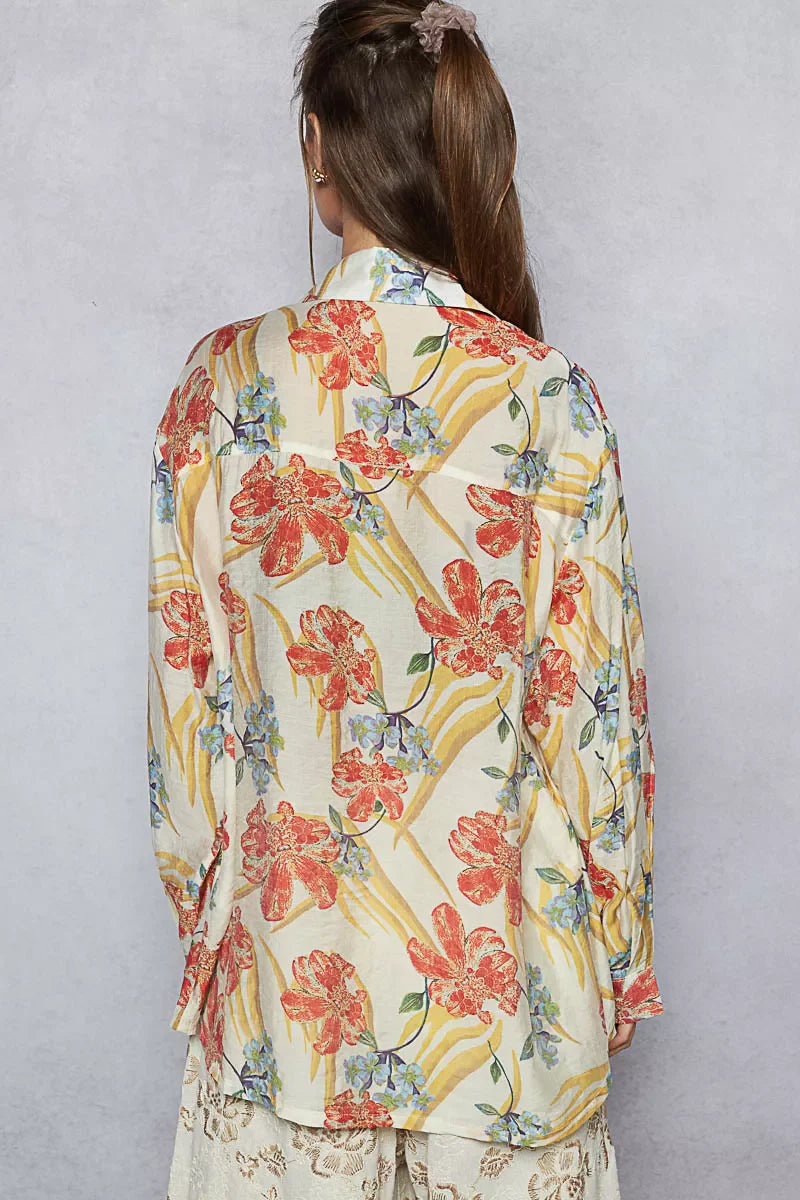 POL Floral Print Button Down Long Sleeve Shirt West2East Surf