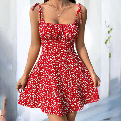 Floral Mini Dress Spaghetti Strap Tie Shoulder Ruffle Summer Boho Dresses FitiqueFit