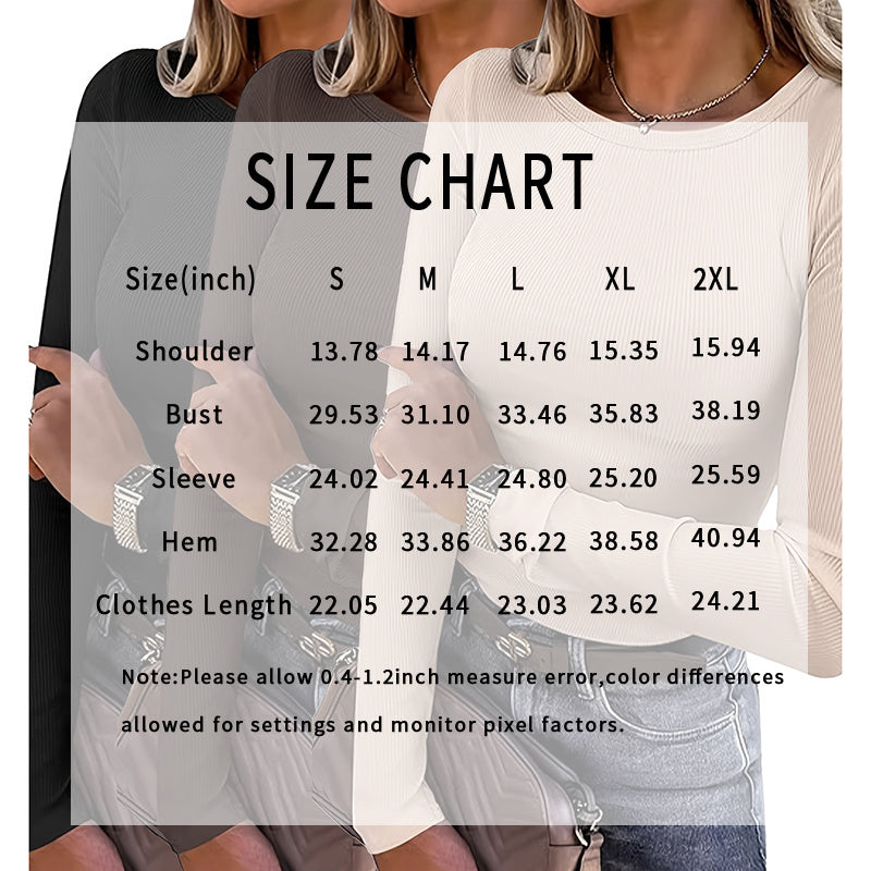 3 Pack Women's Long Sleeve Shirts - Crew Neck Ribbed Tops FitiqueFit