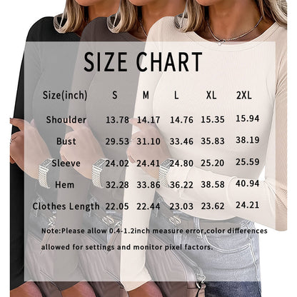 3 Pack Women's Long Sleeve Shirts - Crew Neck Ribbed Tops FitiqueFit