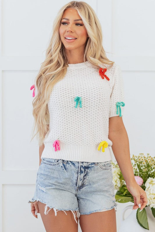 Bow Knit Crewneck Short Sleeve Sweater Shop Style & More | Fresh Looks, Everyday Deals & Free Shipping