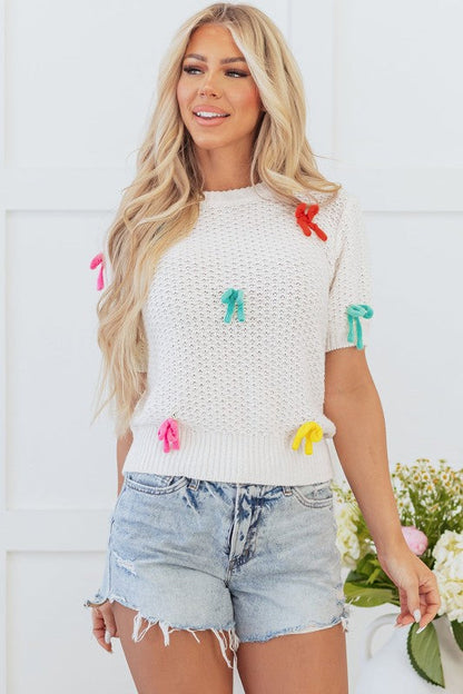 Bow Knit Crewneck Short Sleeve Sweater Shop Style & More | Fresh Looks, Everyday Deals & Free Shipping