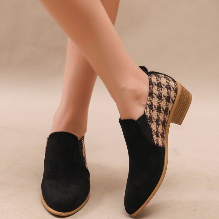 Women's Retro Color-Block Slip-On Heels – Round Toe Mid Heel Dress Shoes FitiqueFit