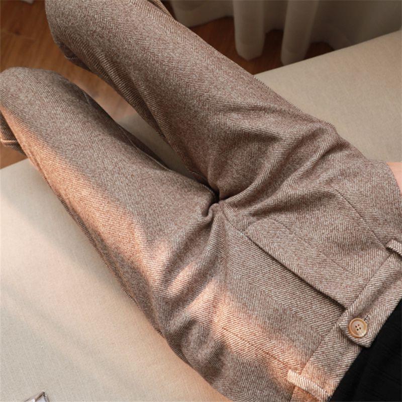 Women's Solid Color Wool-Like Tapered Trousers | Classic Ankle-Length Pants FitiqueFit