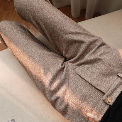 Women's Solid Color Wool-Like Tapered Trousers | Classic Ankle-Length Pants FitiqueFit