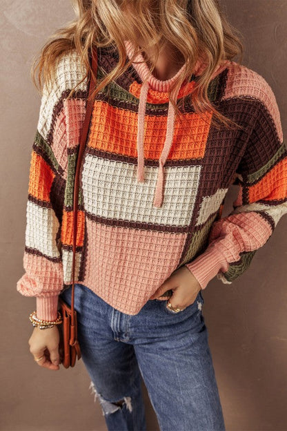 Colorblock Waffle Knit Drawstring Mock Neck Sweate Shop Style & More | Fresh Looks, Everyday Deals & Free Shipping