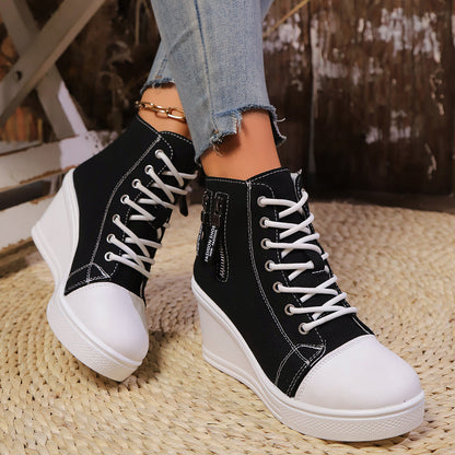 Women's Canvas Wedge Platform Lace-Up Sneakers FitiqueFit