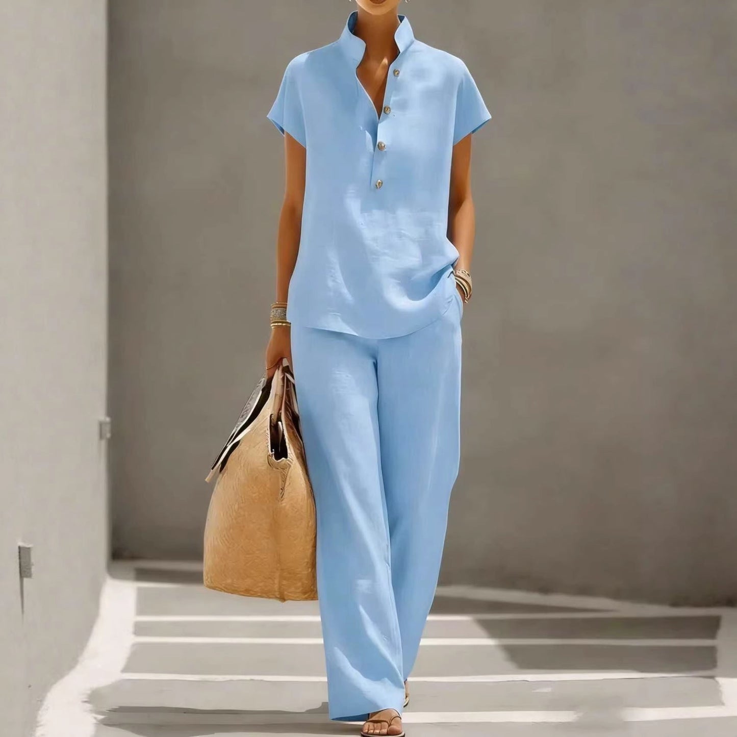 Cardigan & Short Sleeve Top + Pants Three-Piece Set – Solid Color Casual Lounge FitiqueFit