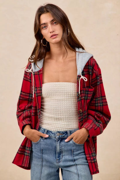 BiBi Brushed Plaid Hooded Jacket FitiqueFit