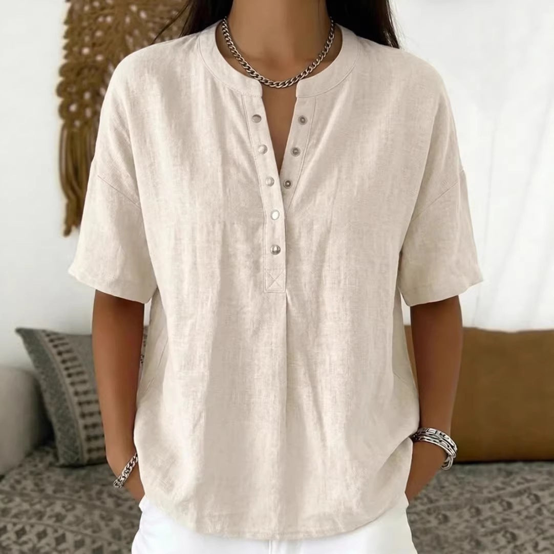 Women's Solid Color Loose-Fit Short-Sleeve Pullover Top FitiqueFit