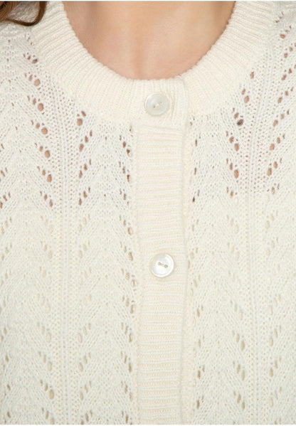 Women's Button Front Crochet Pointelle Cardigan with Pockets
