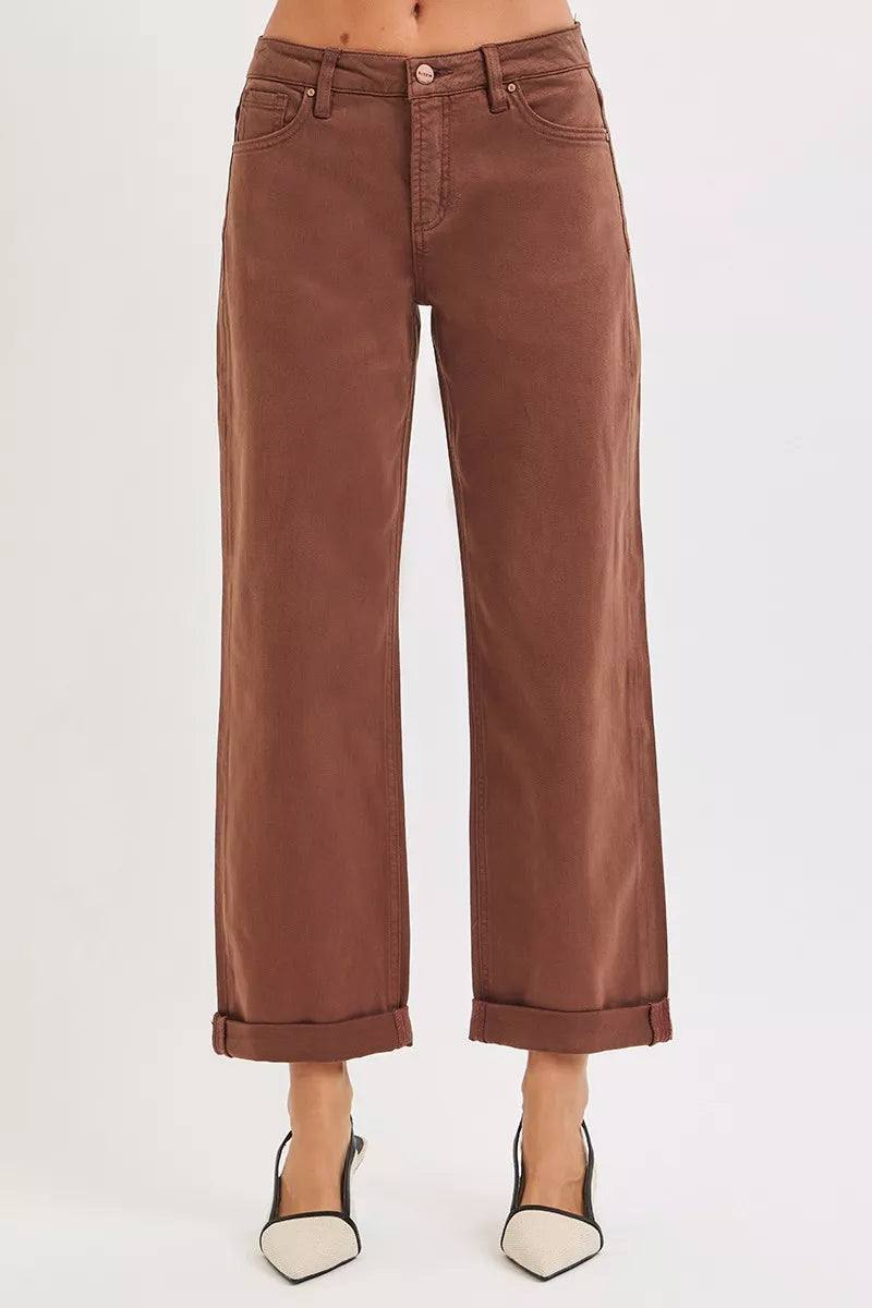 RISEN Full Size Tummy Control Mid Rise Ankle Barrel Baggy Plus Size West2East Surf