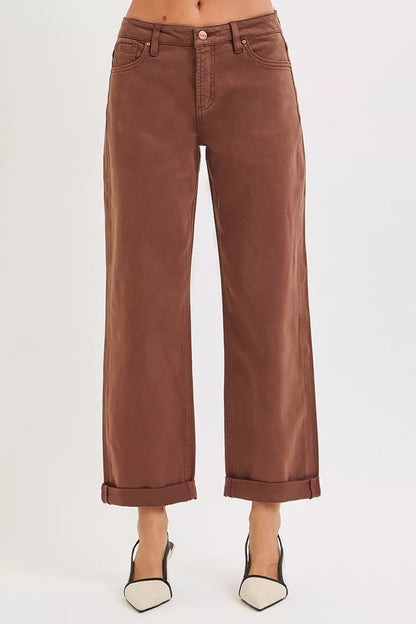 RISEN Full Size Tummy Control Mid Rise Ankle Barrel Baggy Plus Size West2East Surf