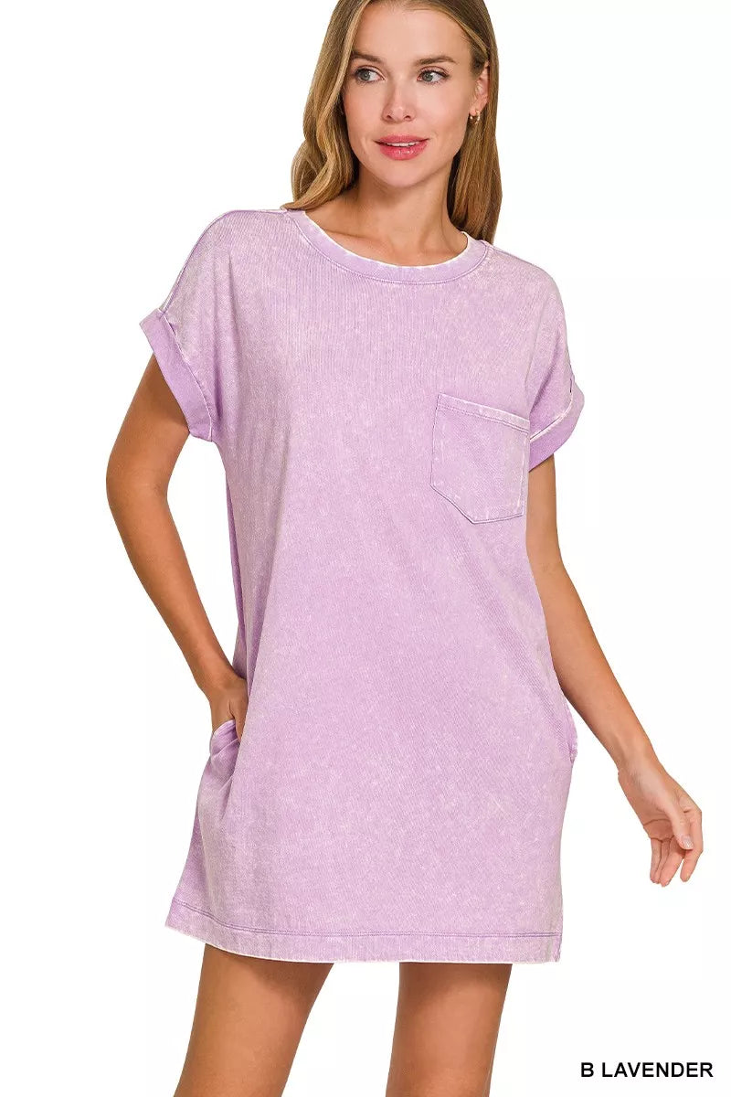 Zenana Premium Cotton Washed T-Shirt Dress New Era Fashion LLc