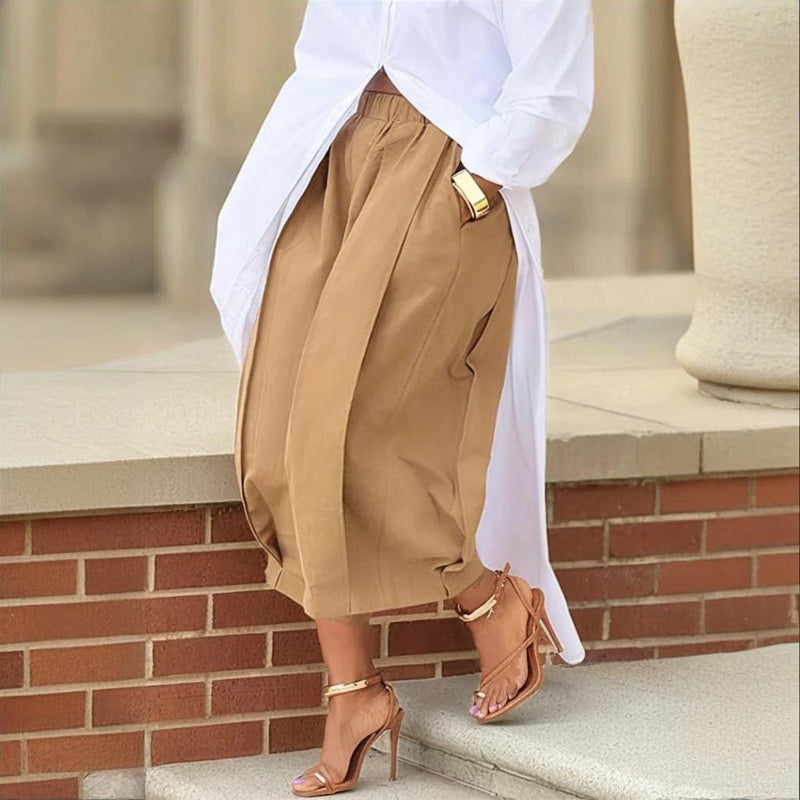 Women's Solid Color Cotton Wide Leg Cropped Pant FitiqueFit