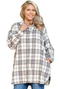White Plaid Print Tunic Plus Size Shacket with Slits Garden Naked Curves