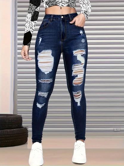 New High Waisted, Hip Lifted, Tight Fitting Women's Jeans With A Ripped Nine Quarter Cut, Suitable For Minimalist Fashion In Summer See size chart under “more details” The Fashion Celestial