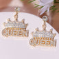 Exaggerated Rhinestone Drop Earrings Queen Letter Pendant Shiny Dangle Earrings All-match Women's Ear Jewelry NovaCart