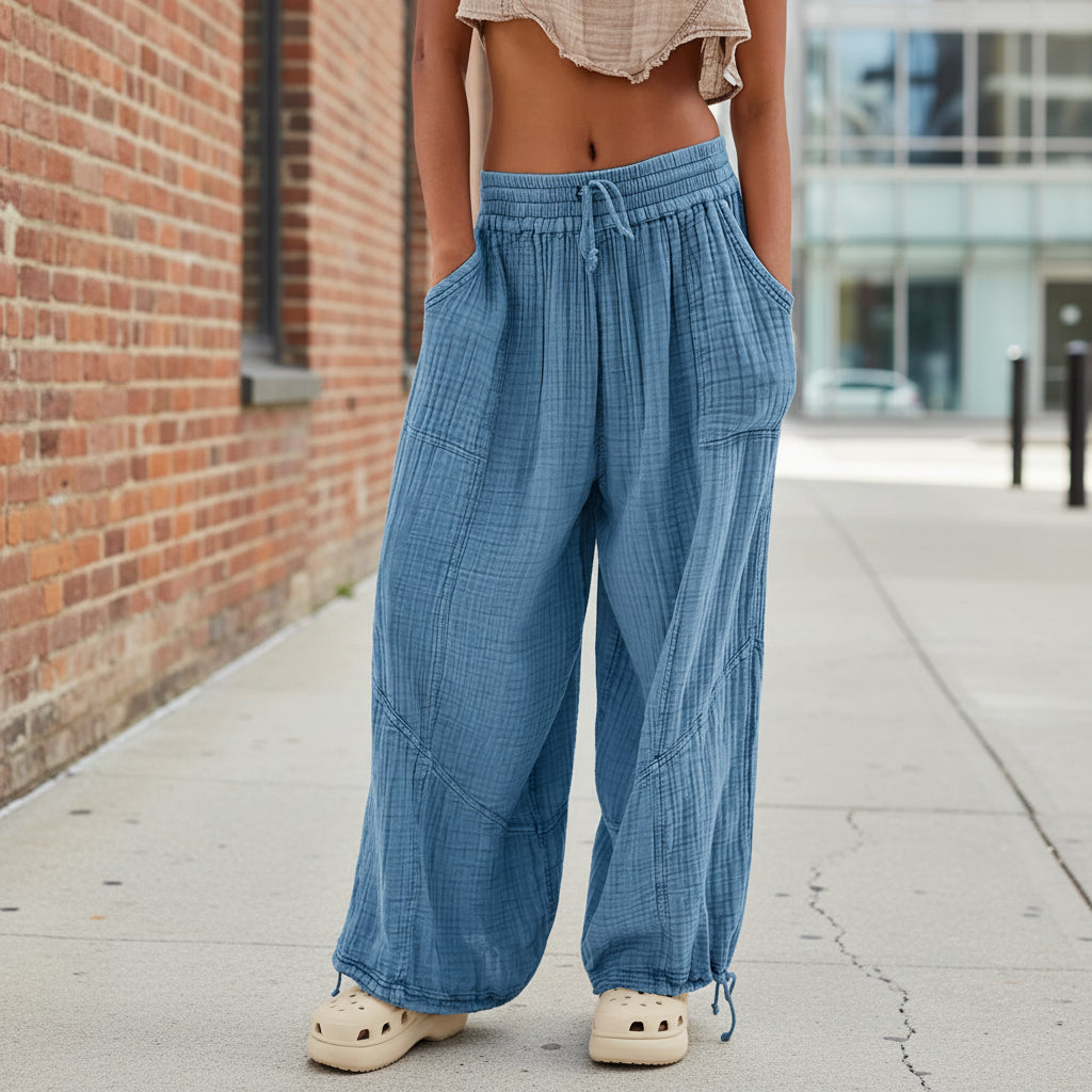 Women's High-Waist Wide-Leg Pants with Tie Waist & Pockets – 8 Colors FitiqueFit