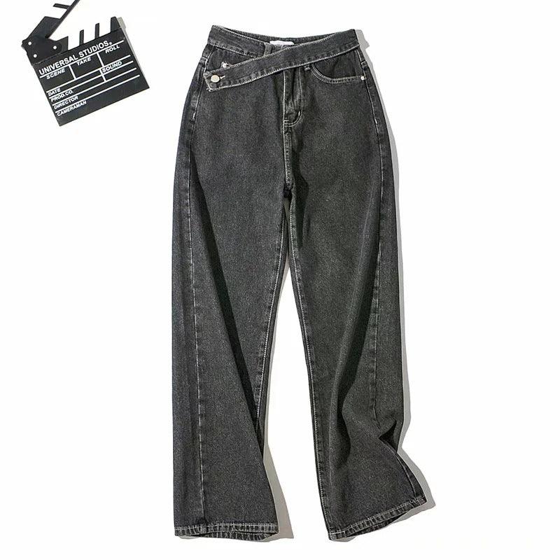Retro Oblique Belted High Waist Straight Wide Leg Jeans for Cowgirls Country in My Heart