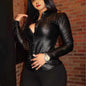 Women's Spring Fall Faux Leather Lapel Shirt FitiqueFit