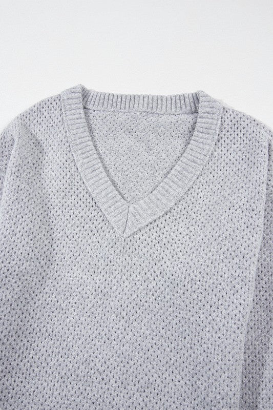 Solid Eyelet V-Neck Drop Shoulder Sweater Shop Style & More | Fresh Looks, Everyday Deals & Free Shipping