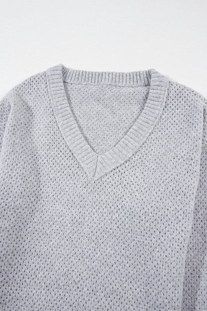 Solid Eyelet V-Neck Drop Shoulder Sweater Shop Style & More | Fresh Looks, Everyday Deals & Free Shipping