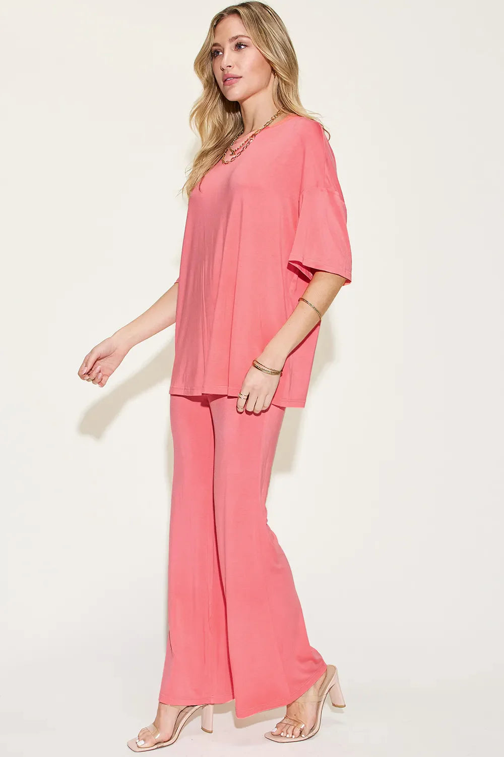 Basic Bae Full Size Bamboo Drop Shoulder T-Shirt and Flare Pants Set New Era Fashion LLc