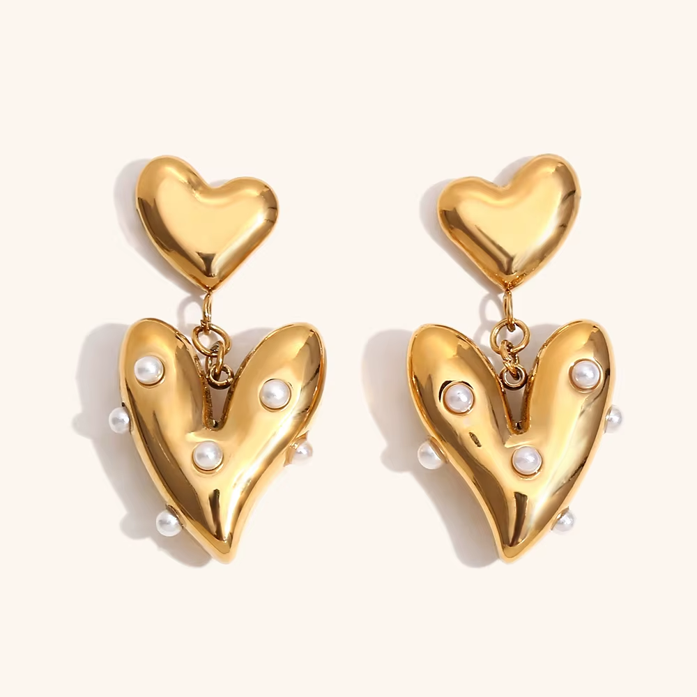Pearl Heart Earrings - Stainless Steel Deep South Originals