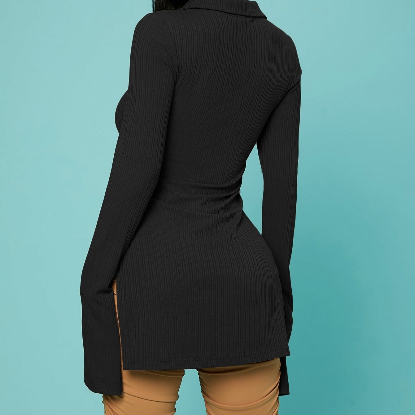 Women's V-Neck Ribbed Knit Button Cardigan Top – Black FitiqueFit