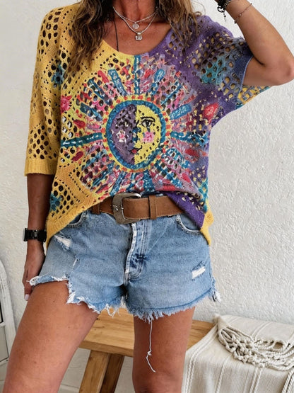 Women's Batwing-Sleeve Sweater – Hollowed-Out 3D Knitted Print Relaxed Fit FitiqueFit