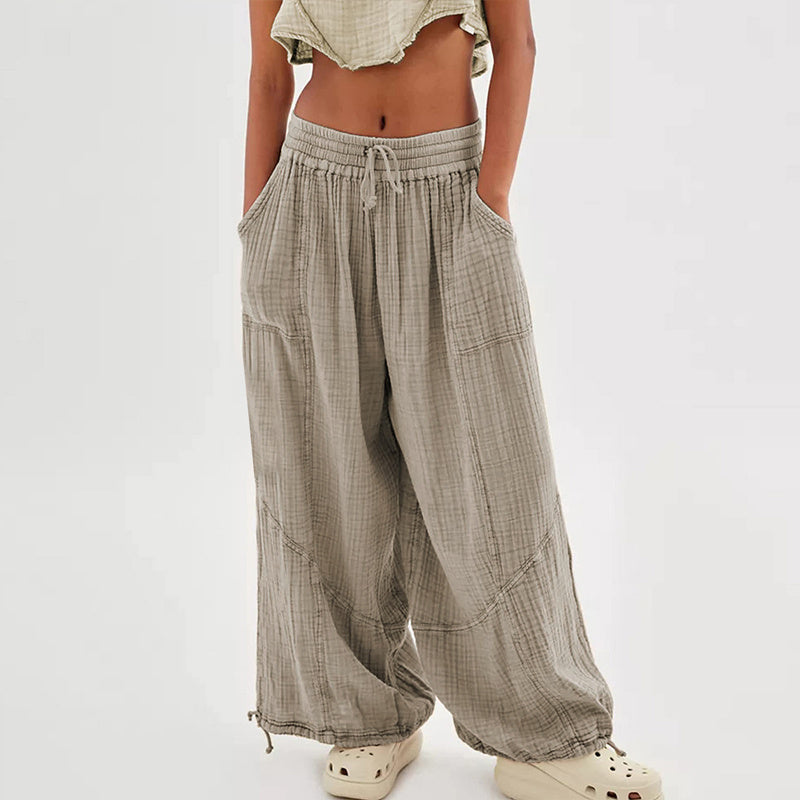 Women’s Solid Color Wide Leg Pants – Elastic Drawstring Waist and Side Pockets FitiqueFit