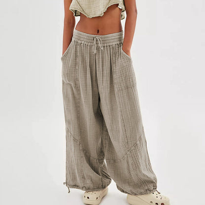 Women’s Solid Color Wide Leg Pants – Elastic Drawstring Waist and Side Pockets FitiqueFit
