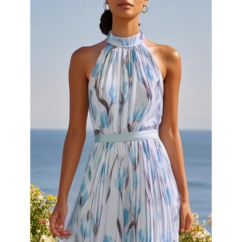 Women's Halterneck High-Waist Swing Dress – Floral & Solid Prints FitiqueFit
