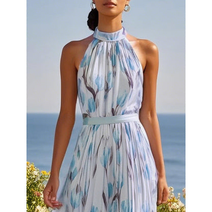 Women's Halterneck High-Waist Swing Dress – Floral & Solid Prints FitiqueFit